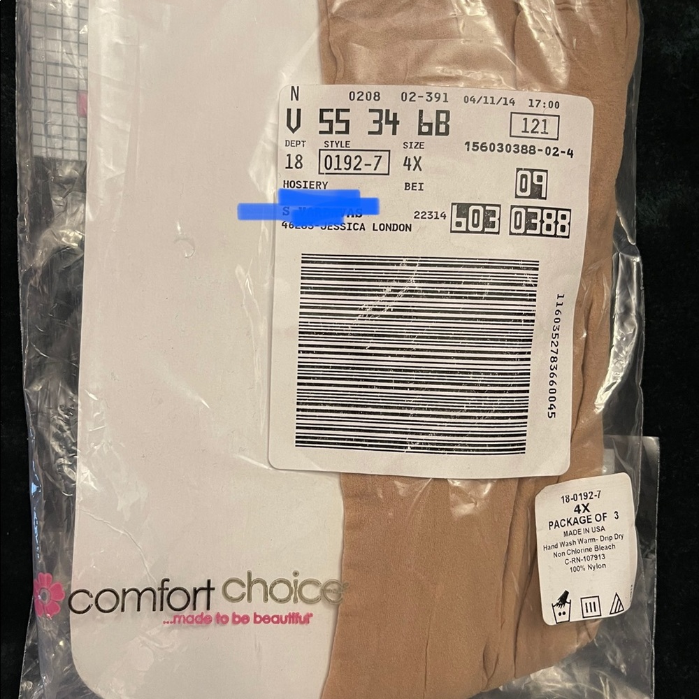 Plus size pantyhose, beige, 4x, 3 pairs in pack